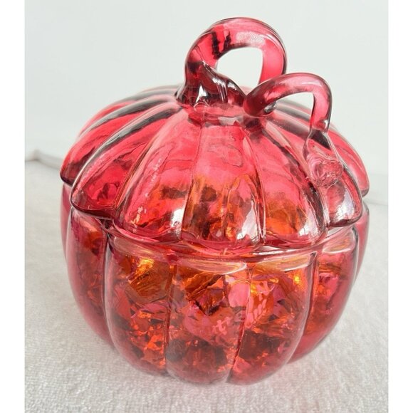 VTG Pink Glass Pumpkin Candy Dish Storage Container 5.5"D x 6"H Trinket Dish - Picture 12 of 12
